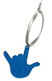 SIGN LANGUAGE I LOVE YOU HAND WITH GLITTER (BLUE) ORNAMENT