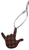 SIGN LANGUAGE I LOVE YOU HAND WITH WHITE (RED AND BLACK BUFFALO PLAIN) ORNAMENT