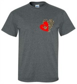SIGN LANGUAGE " I LOVE YOU"  SIGN  HAND (LEOPARD HEART WITH RED HEART ) LEFT CHEST ADULT SIZE