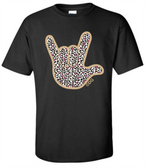SIGN LANGUAGE " I LOVE YOU"  SIGN  HAND (LEOPARD WITH PINK HEART ) FULL HAND ADULT SIZE