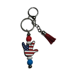 SIGN LANGUAGE "I LOVE YOU" USA HANDS BEAD WITH RED TASSEL KEYCHAIN