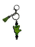 SIGN LANGUAGE "I LOVE YOU" (LIME) HAND BEAD WITH LIME TASSEL KEYCHAIN,