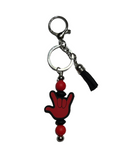 SIGN LANGUAGE "I LOVE YOU" (RED) HAND BEAD WITH BLACK TASSEL KEYCHAIN,