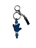 SIGN LANGUAGE "I LOVE YOU" (ROYAL) HAND BEAD WITH BLUE TASSEL KEYCHAIN