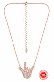SIGN LANGUAGE "I LOVE YOU HAND" SHAPE HAND WITH CZ PENDANT WITH CHAIN 18-24 INCHES ADJUSTMENT CHAIN ( ROSE GOLD)