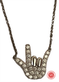 SIGN LANGUAGE "I LOVE YOU HAND" SHAPE HAND WITH CZ PENDANT WITH CHAIN 18-24 INCHES ADJUSTMENT CHAIN ( SILVER)