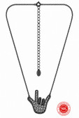 SIGN LANGUAGE "I LOVE YOU HAND" SHAPE HAND WITH CZ PENDANT WITH CHAIN 18-24 INCHES ADJUSTMENT CHAIN ( BLACK)