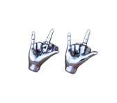 SIGN LANGUAGE "I LOVE YOU" HAND GESTURE 3D HANDS STAINLESS SILVER EARRING STUD 