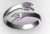 SIGN LANGUAGE " I LOVE YOU" HANDS WITH HUGS HAND RING (STAINLESS STEEL ) ADJUSTABLE SIZE RING