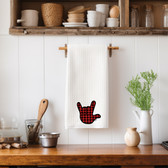 SIGN LANGUAGE ASL "I LOVE YOU" RED & BLACK BUFFALO PLAIN ILY HAND KITCHEN TOWEL