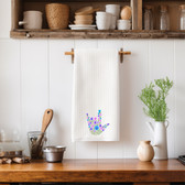 SIGN LANGUAGE ASL "I LOVE YOU"  BLUE FLORAL FLOWERS HAND ILY HAND KITCHEN TOWEL