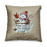 ASL SIGN LANGUAGE " I LOVE YOU" SNOWMAN WITH CHOC CANDY CANE MUG PILLOW