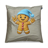 ASL SIGN LANGUAGE " I LOVE YOU" GINGER MAN COOKIE WITH BLUE CAP PILLOW