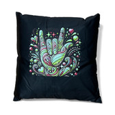 ASL SIGN LANGUAGE " I LOVE YOU" GREEN NEON, MAROON SWIRL HAND PILLOW