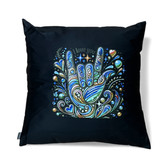 ASL SIGN LANGUAGE " I LOVE YOU" BLUE NEON, TAN & TEAL GREEN SWIRL HAND PILLOW