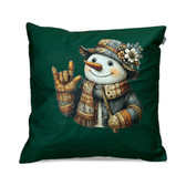ASL SIGN LANGUAGE " I LOVE YOU" SNOWMAN RUSTIC PATCHWORK PILLOW,