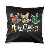 ASL SIGN LANGUAGE " I LOVE YOU" 3 HANDS WITH MERRY CHRISTMAS LIGHTS PILLOW (BLACK PILLOW)
