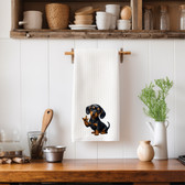 SIGN LANGUAGE ASL "I LOVE YOU"  DACHSHAND BROWN & BLACK HAND ILY HAND KITCHEN TOWEL