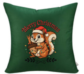 ASL SIGN LANGUAGE " I LOVE YOU"  SQUIRREL MERRY CHRISTMAS PILLOW (DARK GREEN PILLOW)