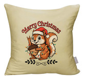 ASL SIGN LANGUAGE " I LOVE YOU"  SQUIRREL MERRY CHRISTMAS PILLOW (TAN PILLOW)