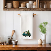 SIGN LANGUAGE ASL "I LOVE YOU" BLUE TRUCK  WITH SNOWMAN TREE ILY HAND KITCHEN TOWEL