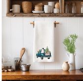 SIGN LANGUAGE ASL "I LOVE YOU" BLUE TRUCK SNOWMAN, TREE WITH LIGHTS, PRESENTS KITCHEN TOWEL