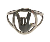 SIGN LANGUAGE " I LOVE YOU" OUTLINE CIRCLE WITH FULL HAND RING (STAINLESS STEEL ) SIZE 10 NOW