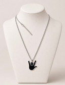 SIGN LANGUAGE "I LOVE YOU HAND" SHAPE HAND WITH BLACK PENDANT STAINLESS STEEL WITH CHAIN 18-24 INCHES ADJUSTMENT EXTENSION CHAIN ( SILVER)