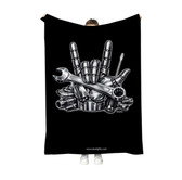 SIGN LANGUAGE ASL  "I LOVE YOU" FULL HAND AUTO TOOL WITH BLACK BACKGROUND ADULT FLANNEL BLANKET, APPROX SIZE ADULT 50 X 60
