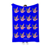SIGN LANGUAGE ASL  "I LOVE YOU" FULL HAND USA FLAG WITH ROYAL BACKGROUND ADULT FLANNEL BLANKET, APPROX SIZE ADULT 50 X 60