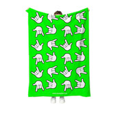 SIGN LANGUAGE ASL  "I LOVE YOU" FULL HAND WHITE HANDS WITH LIME BACKGROUND ADULT FLANNEL BLANKET, APPROX SIZE ADULT 50 X 60