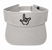 SIGN LANGUAGE ASL " I LOVE YOU" OUTLINE HAND BLACK WITH GRAY SUN VISOR HAT