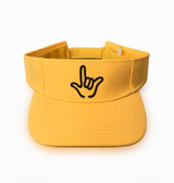 SIGN LANGUAGE ASL " I LOVE YOU" OUTLINE HAND BLACK WITH YELLOW SUN VISOR HAT