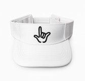 SIGN LANGUAGE ASL " I LOVE YOU" OUTLINE HAND BLACK WITH WHITE SUN VISOR HAT