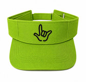 SIGN LANGUAGE ASL " I LOVE YOU" OUTLINE HAND BLACK WITH LIME SUN VISOR HAT