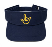 SIGN LANGUAGE ASL " I LOVE YOU" OUTLINE HAND YELLOW WITH NAVY SUN VISOR HAT
