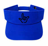 SIGN LANGUAGE ASL " I LOVE YOU" OUTLINE HAND BLACK WITH ROYAL SUN VISOR HAT