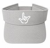 SIGN LANGUAGE ASL " I LOVE YOU" OUTLINE HAND WHITE WITH LIGHT GRAY SUN VISOR HAT