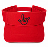 SIGN LANGUAGE ASL " I LOVE YOU" OUTLINE HAND BLACK WITH RED SUN VISOR HAT