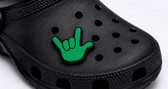 SIGN LANGUAGE ASL  I LOVE YOU SHOES CHARM  (GREEN WITH BLACK )
