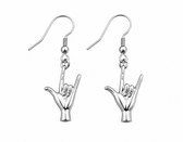 SIGN LANGUAGE ASL " I LOVE YOU" FULL LONG FINGERS HANDS EARRINGS (SILVER)