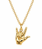  SIGN LANGUAGE ASL SMALL HAND "I LOVE YOU" Pendant Necklace,   (GOLD)