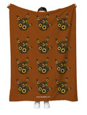 SIGN LANGUAGE ASL  "I LOVE YOU" FULL HANDS SUNFLOWER HANDS WITH BROWN BACKGROUND ADULT FLANNEL BLANKET