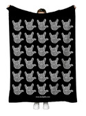 SIGN LANGUAGE ASL  "I LOVE YOU" FULL HANDS BLACK & WHITE PLAIN HANDS WITH BLACK BACKGROUND ADULT FLANNEL BLANKET