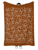 SIGN LANGUAGE ASL  "I LOVE YOU" FULL HANDS WHITE OUTLINE HANDS WITH BROWN BACKGROUND ADULT FLANNEL BLANKET,