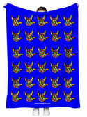 SIGN LANGUAGE ASL  "I LOVE YOU" FULL HANDS AUTISM PUZZLE HANDS WITH ROYAL BACKGROUND ADULT FLANNEL BLANKET