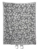 SIGN LANGUAGE ASL  "I LOVE YOU" FULL HANDS BLACK OUTLINE HANDS WITH SPORT GREY BACKGROUND ADULT FLANNEL BLANKET,