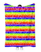 SIGN LANGUAGE ASL  "I LOVE YOU" FULL HANDS WHITE OUTLINE HANDS WITH RAINBOW COLORS BACKGROUND ADULT FLANNEL BLANKET