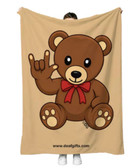 SIGN LANGUAGE ASL  "I LOVE YOU" FULL HANDS TEDDY BEAR HANDS WITH TAN BACKGROUND ADULT FLANNEL BLANKET,