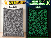 SIGN LANGUAGE ASL  "I LOVE YOU" FULL HANDS WHITE (GLOW) OUTLINE HANDS WITH GREY COLORS BACKGROUND ADULT FLANNEL BLANKET